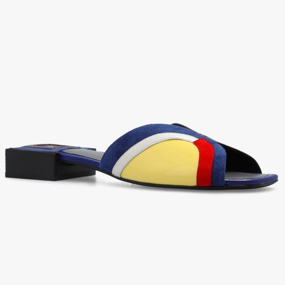 Tory Burch $348 Marquetry Slide Sandals Blue Red Brown 6 6.5 10 - Picture 7 of 12